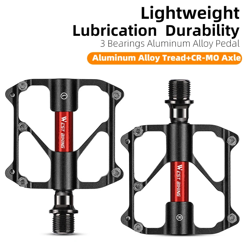 WEST BIKING Ultralight Bicycle Pedals – Titanium & CR-MO Axle, 3 Bearings & Anti-Slip Design for Racing & MTB