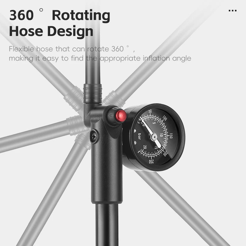 WEST BIKING High-Pressure Front Fork Bicycle Pump – Durable 300PSI/400PSI Inflator with Schrader Valve and Gauge