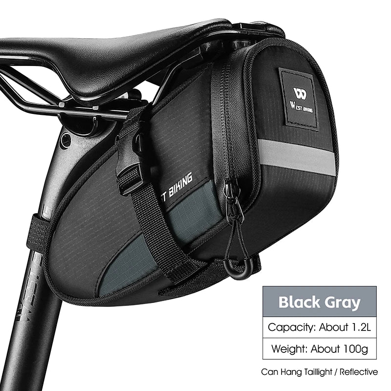 WEST BIKING 1.2L Waterproof Saddle Bag – Ultralight, Reflective & Tail Light Compatible
