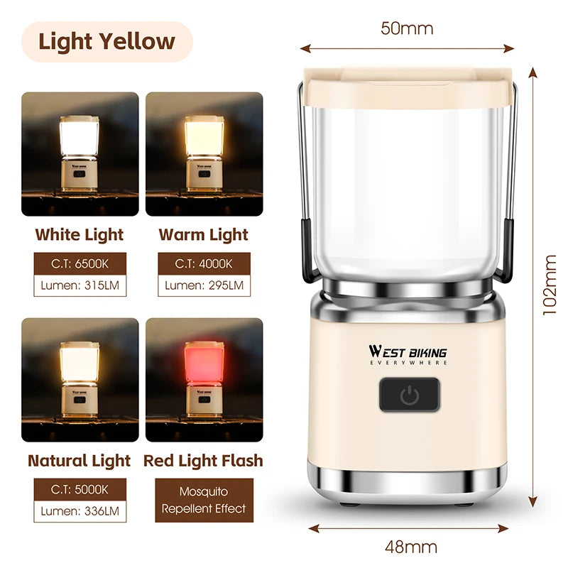 WEST BIKING Portable Magnetic Camping Light – USB Rechargeable LED Lantern