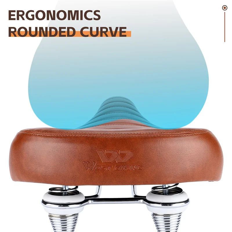 WEST BIKING Wide Comfortable Retro Bicycle Saddle – Soft PU Leather Shock-Absorbing Seat for Electric & City Bikes