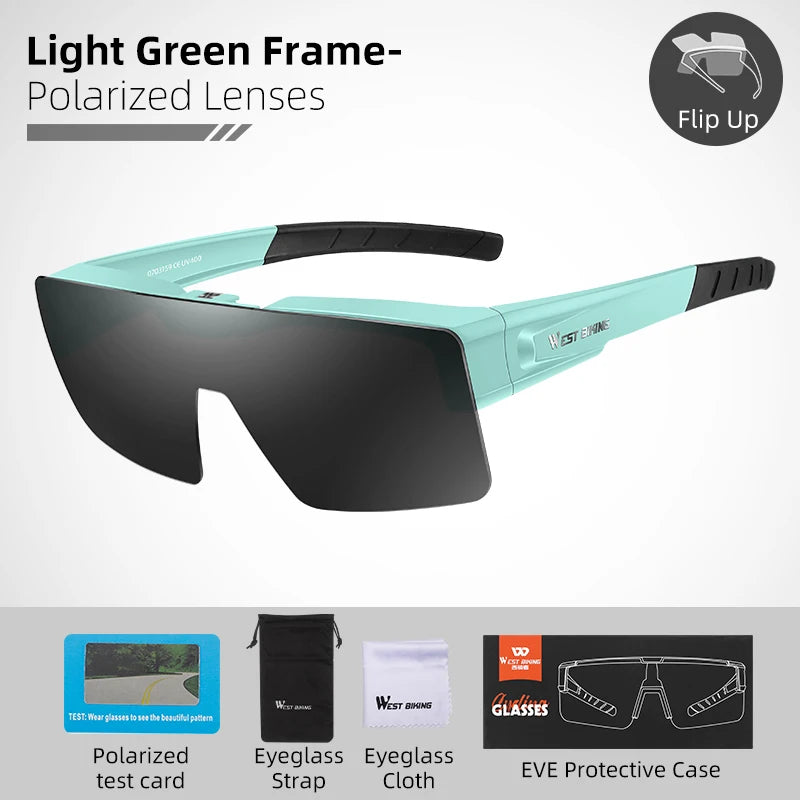 WEST BIKING Photochromic Cycling Sunglasses – Flip-Up, Polarized & Night Vision Lenses for MTB & Road Cycling