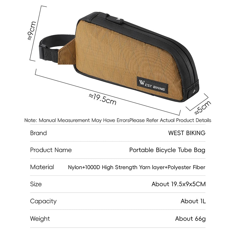 WEST BIKING 1L Bicycle Top Tube Bag – Lightweight, Durable & Waterproof for MTB & Road Bikes