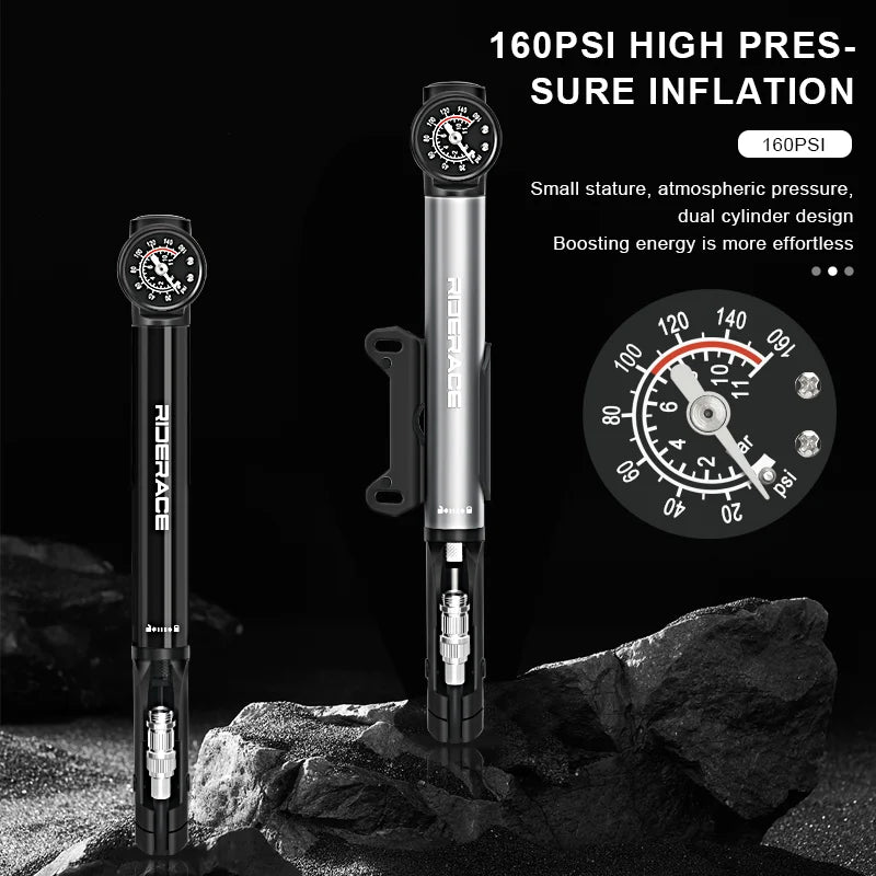 RIDERACE Bicycle Pump – High-Pressure, Portable & Multi-Use Air Inflator with Gauge & Digital Display