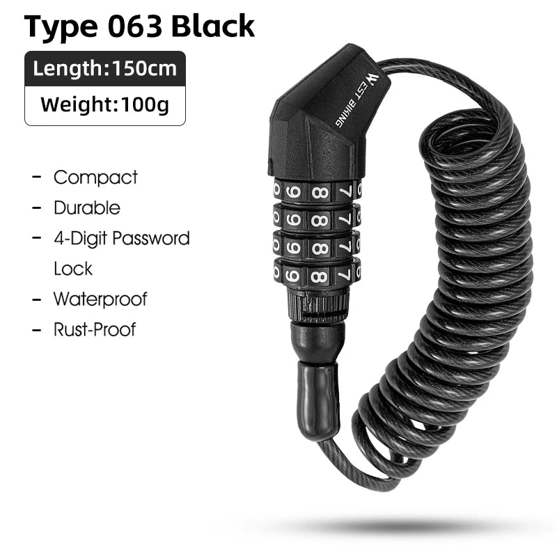 WEST BIKING Portable 4-Digit Password Cable Lock – Compact, Durable & Versatile for Helmets, Bikes & Luggage