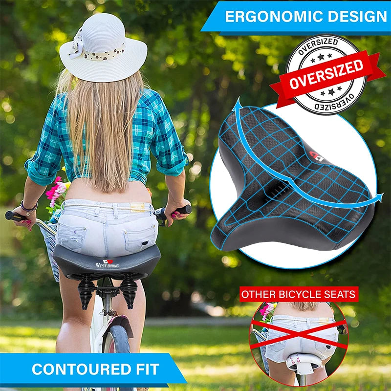 WEST BIKING Extra Wide MTB Bicycle Saddle – Shock-Absorbing, Comfortable & Breathable for Long Rides