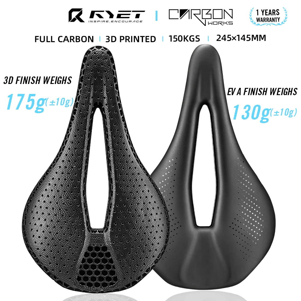 RYET Carbon 3D Printed Saddle – 145mm Ultralight 130g