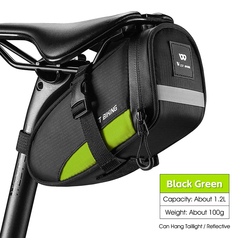 WEST BIKING Portable Bike Tail Bag – 1.2L Ultralight Waterproof Saddle Bag with Reflective Safety Design