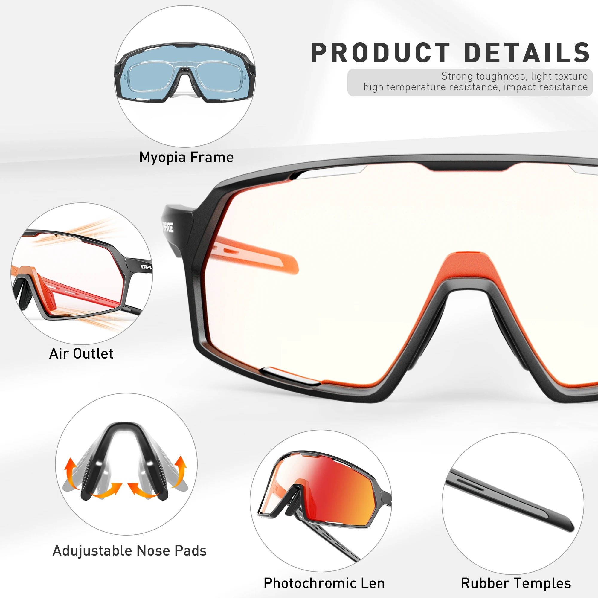 Kapvoe Photochromic Cycling Sunglasses – UV400 Protection, Lightweight Sports Goggles for MTB & Road Biking