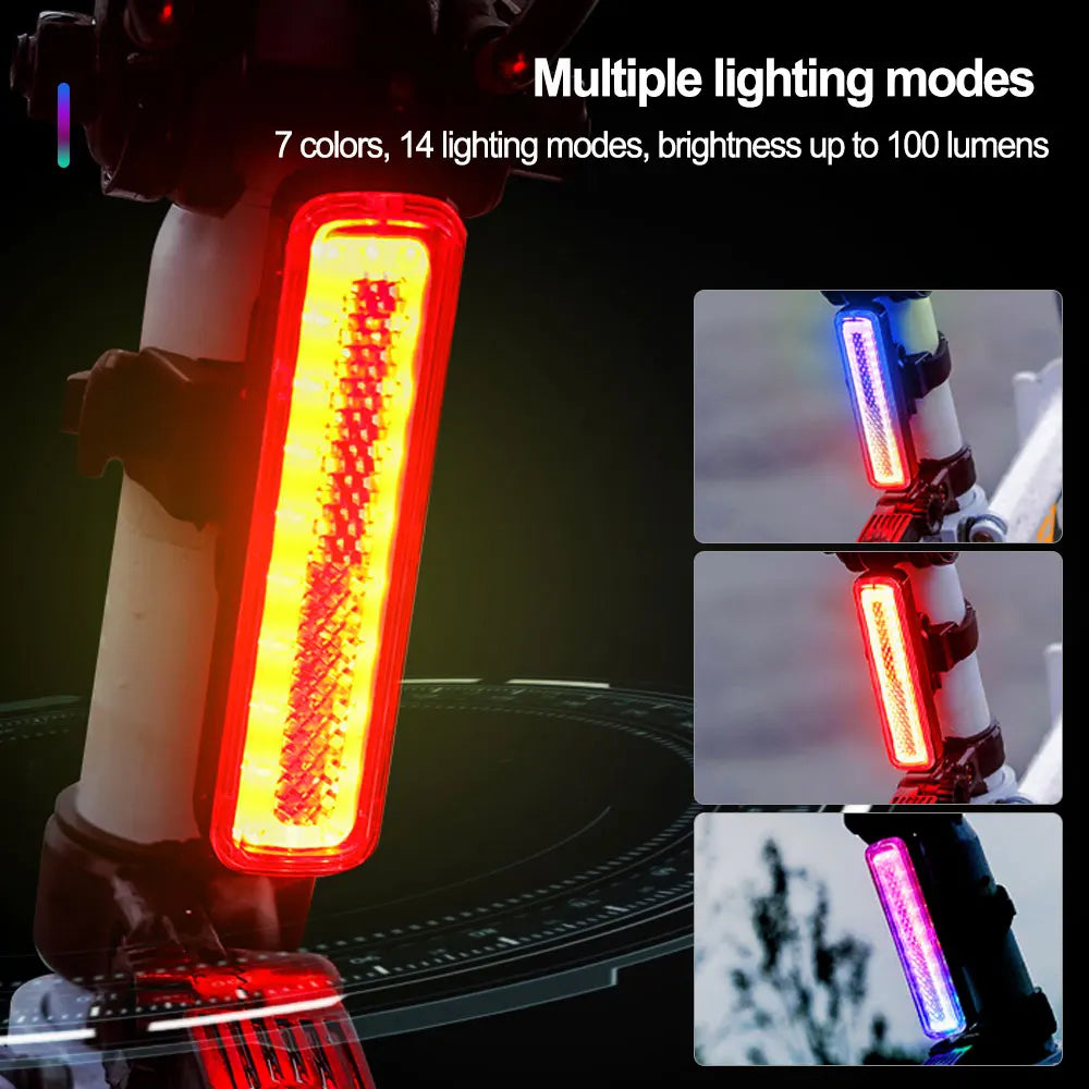 RGB Ultra-Bright Bike Tail Light – Waterproof USB Rechargeable & 14 Light Modes for Night Safety