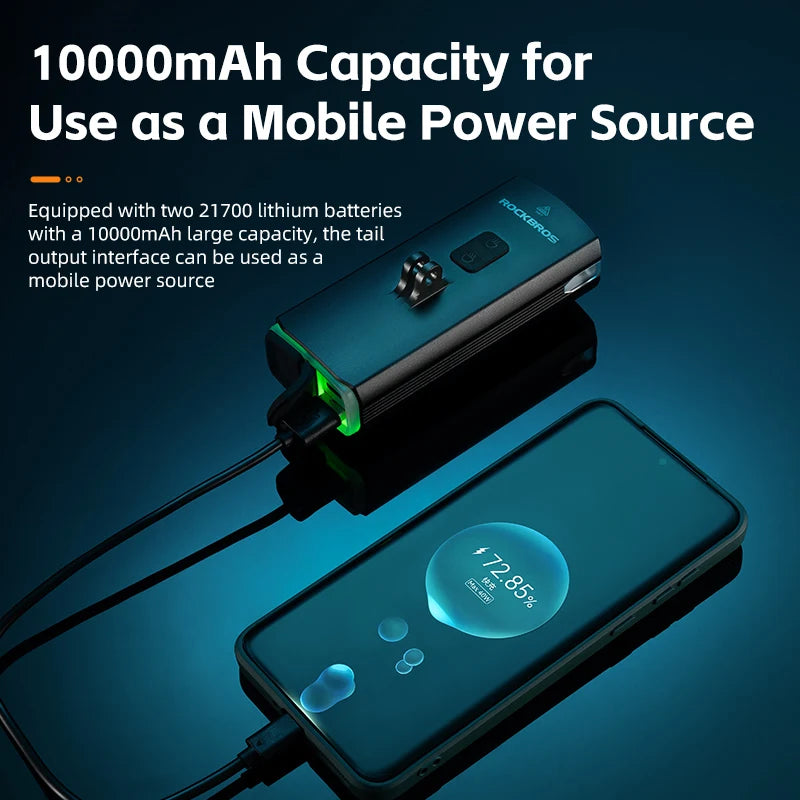 ROCKBROS 3000LM Bicycle Front Light 10000mAh Rechargeable Bike Headlight with Type-C Charging