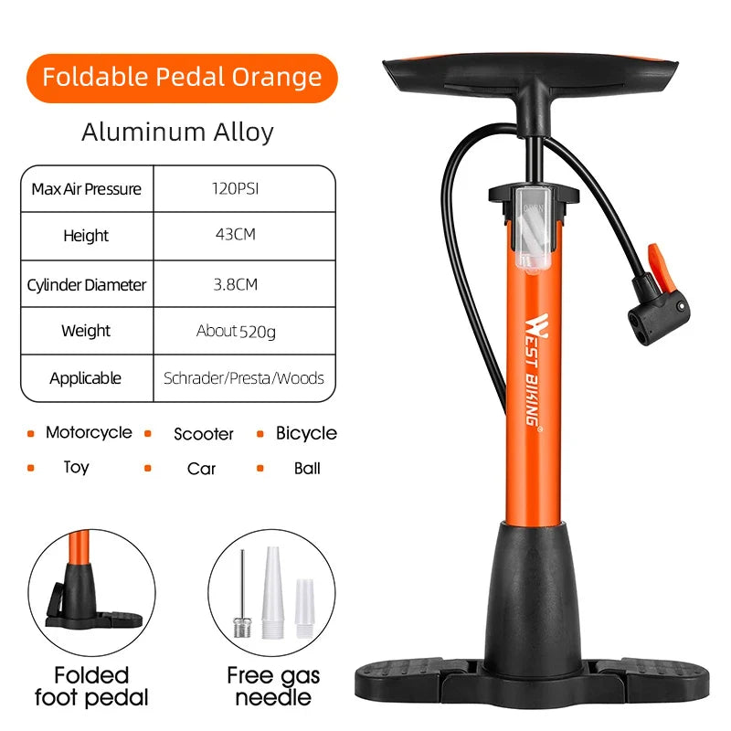 WEST BIKING 160PSI Bike Pump – High-Pressure, Multi-Use Tire Inflator with Gauge & Digital Display