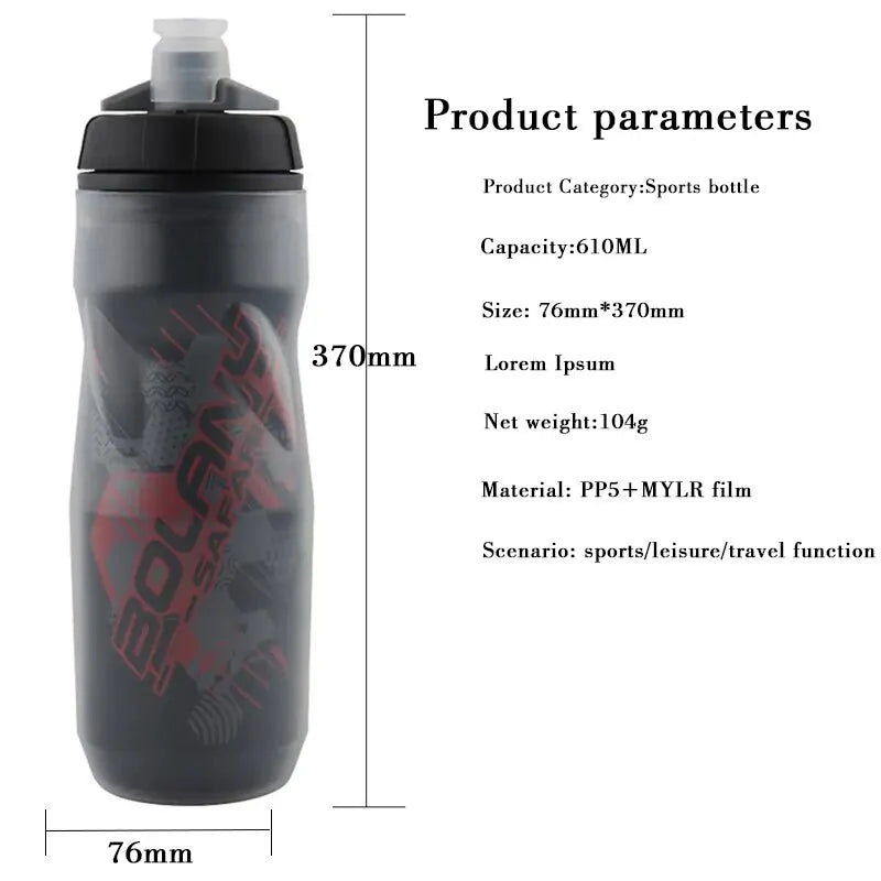 BOLANY 600ml Bike Water Bottle – Heat & Ice-Protected for Outdoor Sports