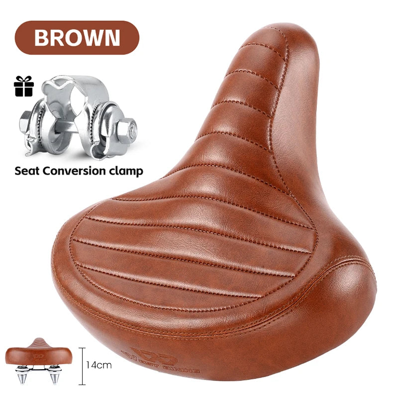 WEST BIKING Wide Comfortable Retro Bicycle Saddle – Soft PU Leather Shock-Absorbing Seat for Electric & City Bikes