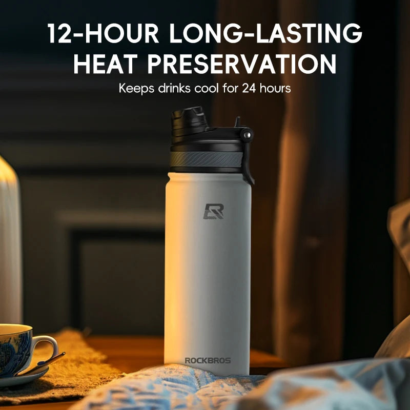 ROCKBROS 1L Thermal Water Bottle – 304 Stainless Steel Insulated Sports Bottle for Hiking & Cycling