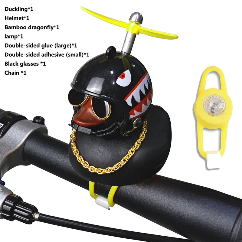 CXWXC Little Yellow Duck Bicycle Bell Fun Cartoon Air Horn with Helmet Propeller and LED Light