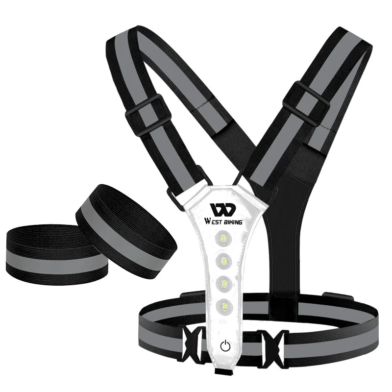 WEST BIKING Reflective LED Light Vest – High-Visibility USB Rechargeable Chest Lamp for Outdoor Sports