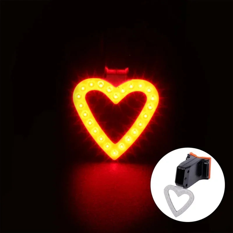 BUCKLOS Heart-Shaped Bike Tail Light – USB Rechargeable Waterproof Rear Lamp with 5 Lighting Modes