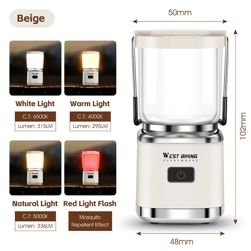 WEST BIKING Portable Magnetic Camping Light – USB Rechargeable LED Lantern