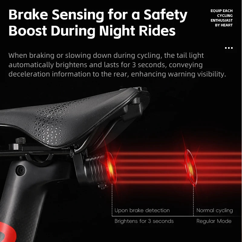 WEST BIKING Smart Brake Bicycle Tail Light – Automatic Sleep, Vibration Activation & Type-C Rechargeable