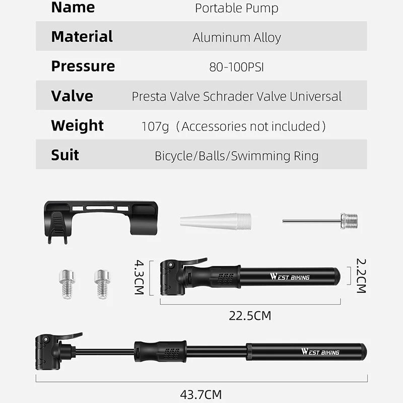 Portable Mini Bicycle Pump – High-Pressure, Lightweight & Universal Schrader/Presta Compatibility