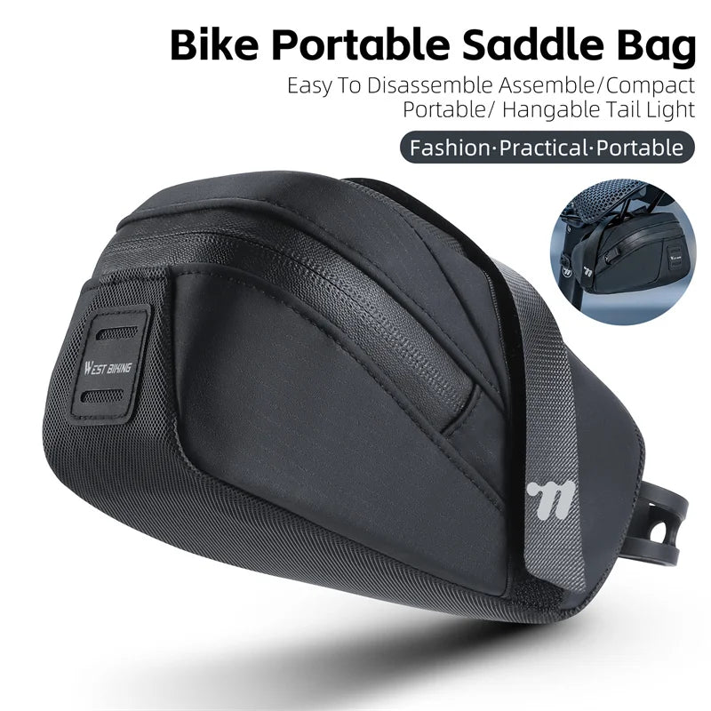 WEST BIKING Portable Waterproof Bicycle Saddle Bag – Compact, Durable & Rainproof for Cycling Gear Storage