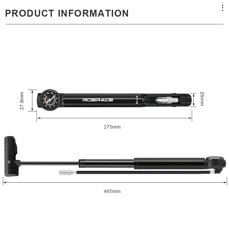 RIDERACE Bicycle Pump – High-Pressure, Portable & Multi-Use Air Inflator with Gauge & Digital Display