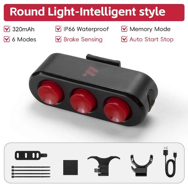 WEST BIKING Rechargeable Bicycle Rear Light – IP66 Waterproof, Auto Start/Stop & Brake Sensing