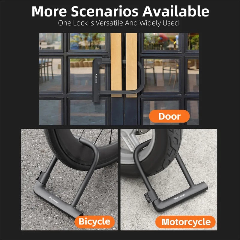 WEST BIKING Portable Bicycle U-Lock – Durable Anti-Theft Safety Lock for Bikes, Motorcycles, and Doors