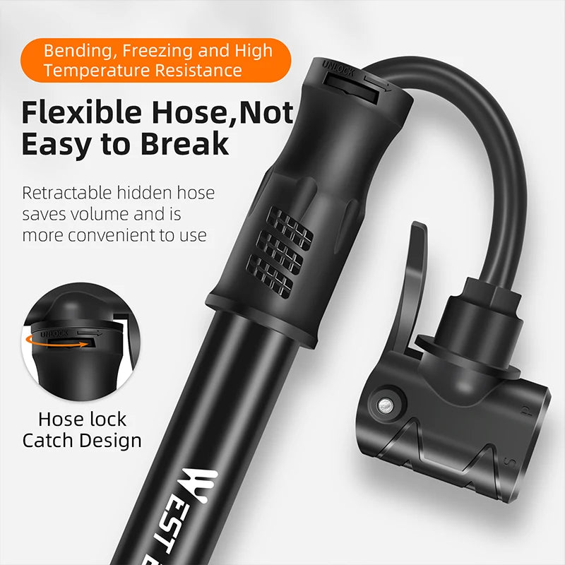WEST BIKING Portable Mini Bicycle Pump – High-Pressure, Lightweight & Universal Valve Compatibility