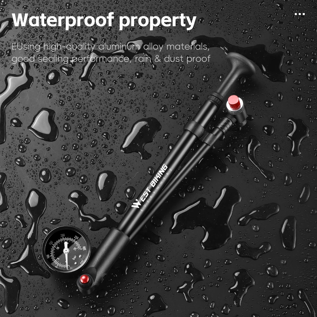 WEST BIKING High-Pressure Front Fork Bicycle Pump – Durable 300PSI/400PSI Inflator with Schrader Valve and Gauge