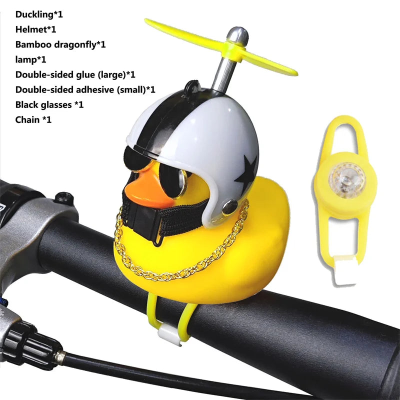 CXWXC Little Yellow Duck Bicycle Bell Fun Cartoon Air Horn with Helmet Propeller and LED Light