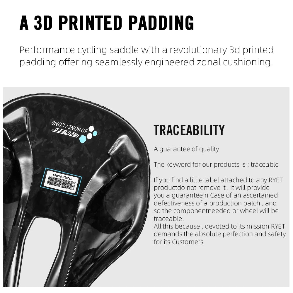 RYET 3D Printed Full Carbon Saddle – 140mm Superlight 165g