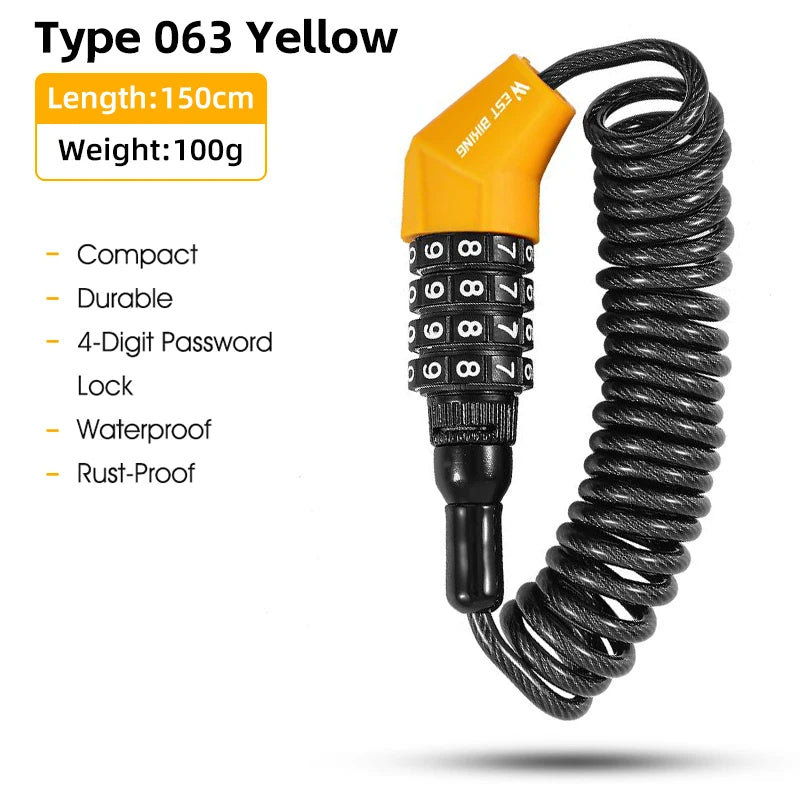 WEST BIKING Portable 4-Digit Password Cable Lock – Compact, Durable & Versatile for Helmets, Bikes & Luggage