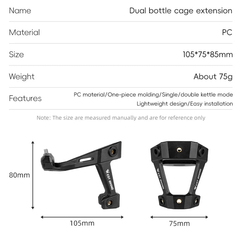 WEST BIKING Bicycle Bottle Cage Extension – Lightweight, Durable & Versatile for Single or Double Bottles