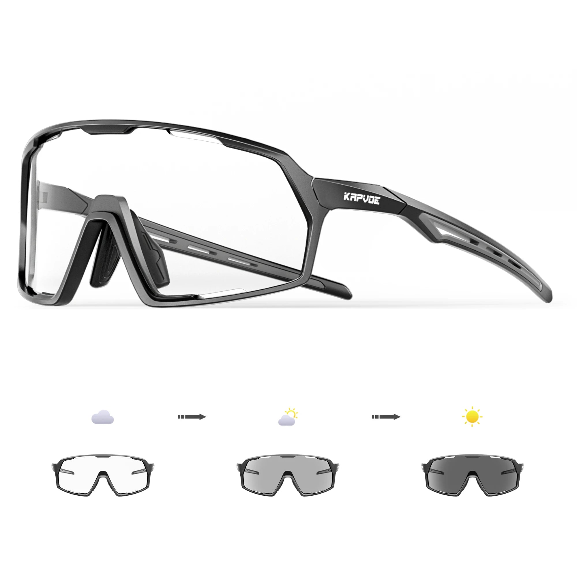 Kapvoe Photochromic Cycling Sunglasses – UV400 Protection, Lightweight Sports Goggles for MTB & Road Biking