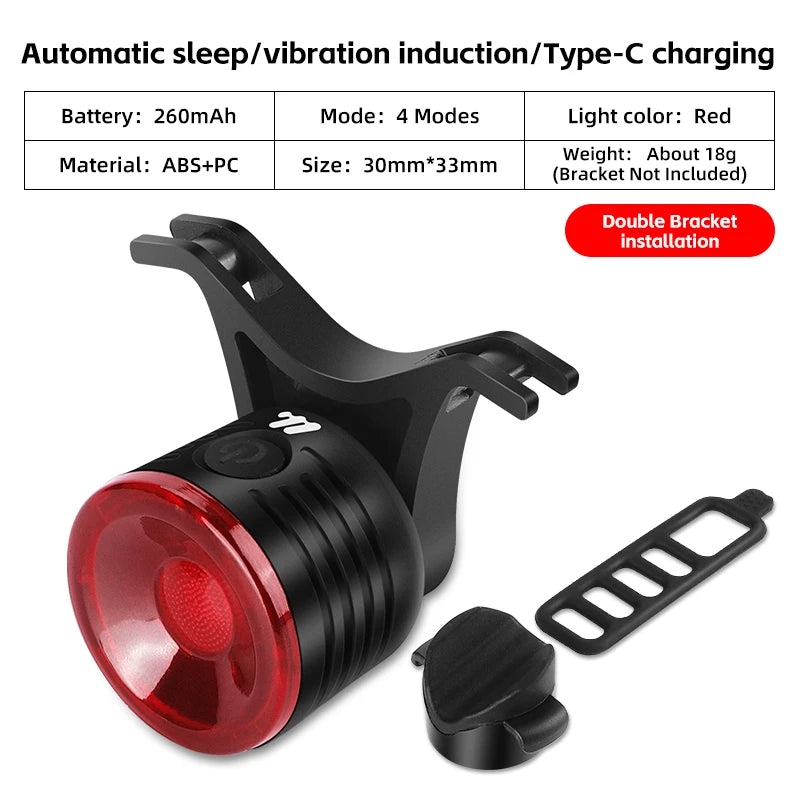 WEST BIKING Smart Sensing Bicycle Taillight – IPX6 Waterproof Rear Light with Type-C Charging