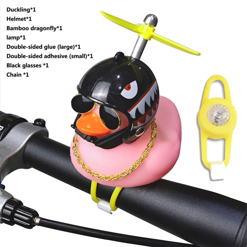 CXWXC Little Yellow Duck Bicycle Bell Fun Cartoon Air Horn with Helmet Propeller and LED Light