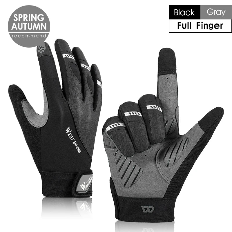 WEST BIKING Shockproof Full-Finger Cycling Gloves – Breathable, Touchscreen & Anti-Slip for MTB & Road Biking
