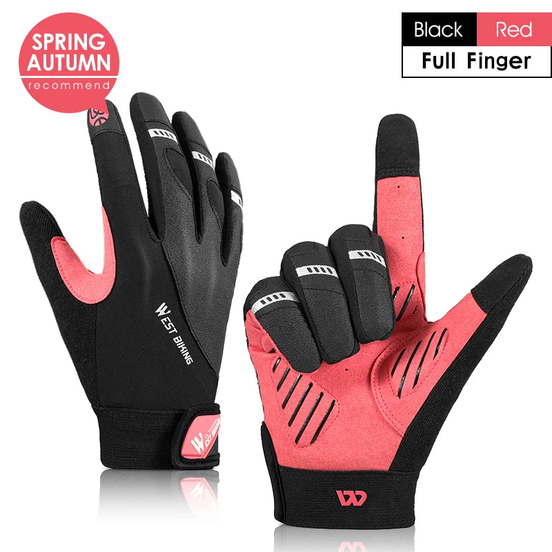 WEST BIKING Shockproof Full-Finger Cycling Gloves – Breathable, Touchscreen & Anti-Slip for MTB & Road Biking
