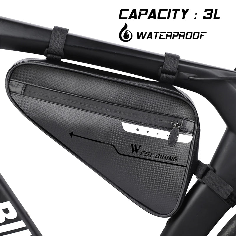 WEST BIKING Waterproof Triangle Bike Bag – 3L Large Capacity Frame Pouch for MTB & Road Cycling
