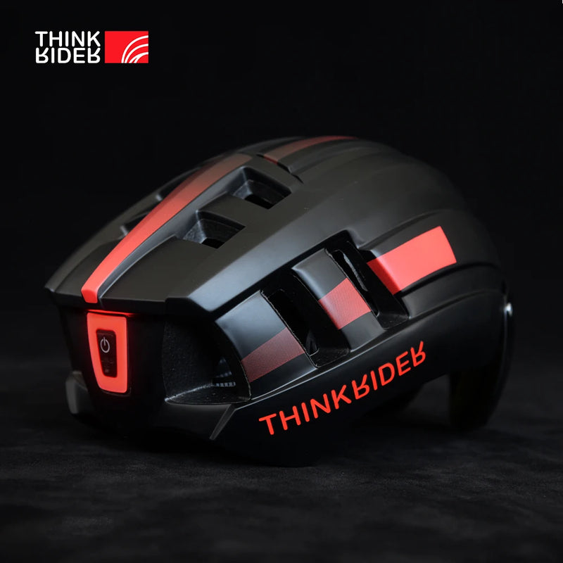 ThinkRider Cycling Helmet – LED Taillight, Magnetic Goggles & Shockproof Protection for MTB & Road Cycling