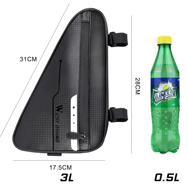 WEST BIKING Waterproof Triangle Bike Bag – 3L Large Capacity Frame Pouch for MTB & Road Cycling