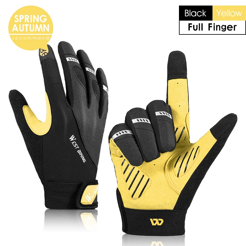 WEST BIKING Shockproof Full-Finger Cycling Gloves – Breathable, Touchscreen & Anti-Slip for MTB & Road Biking