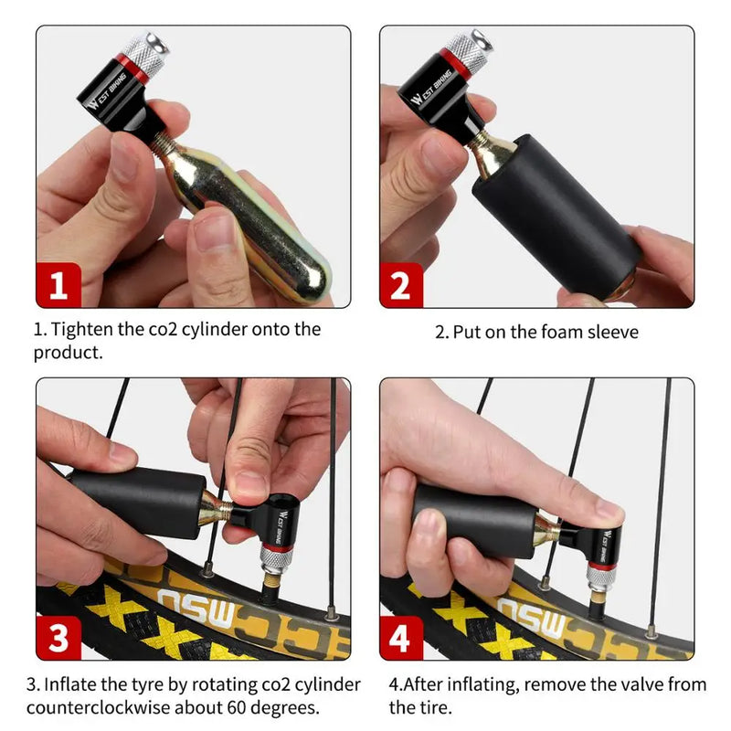 WEST BIKING Portable Bike Pump – CO2 Air Inflator with Insulated Cover for Presta & Schrader Valves