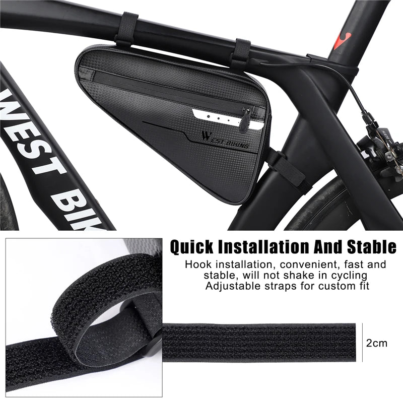 WEST BIKING Waterproof Triangle Bike Bag – 3L Large Capacity Frame Pouch for MTB & Road Cycling