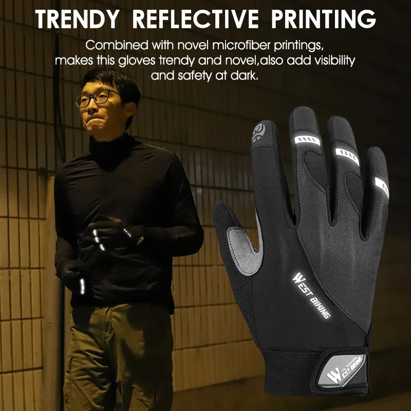 WEST BIKING Shockproof Full-Finger Cycling Gloves – Breathable, Touchscreen & Anti-Slip for MTB & Road Biking