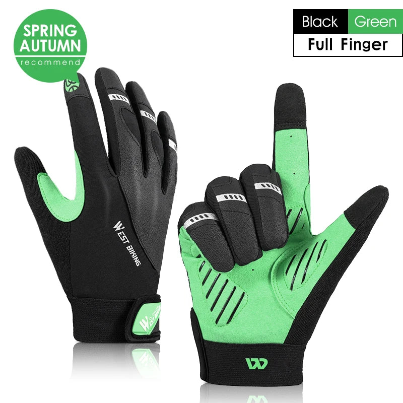 WEST BIKING Shockproof Full-Finger Cycling Gloves – Breathable, Touchscreen & Anti-Slip for MTB & Road Biking