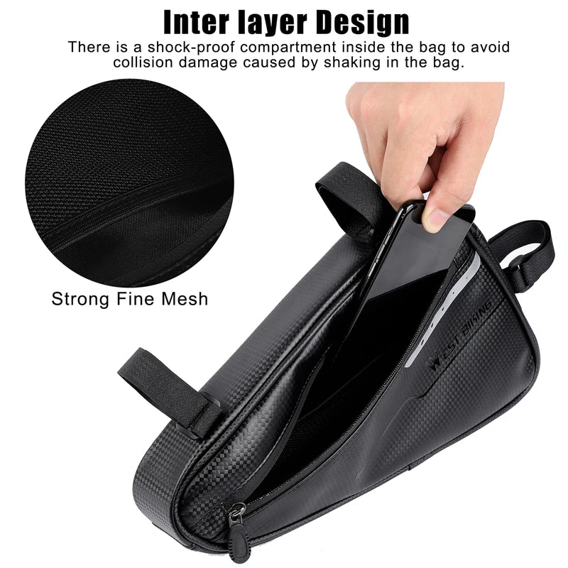 WEST BIKING Waterproof Triangle Bike Bag – 3L Large Capacity Frame Pouch for MTB & Road Cycling