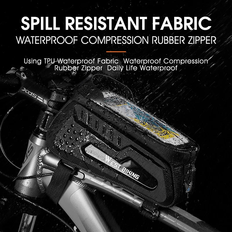 WEST BIKING Waterproof Bicycle Frame Bag – Touchscreen-Compatible Phone Case for MTB & Road Cycling
